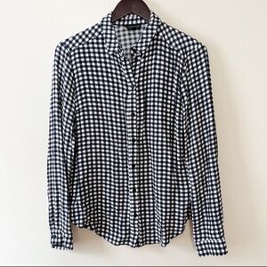 Topshop Blue Plaid Button Down Top Long Sleeves Size 8 Lightweight